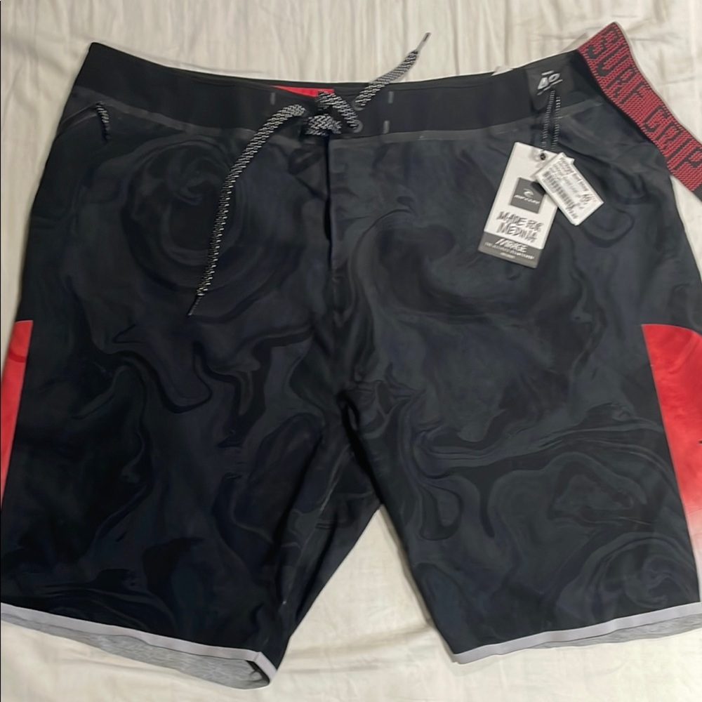 Rip Curl Black and Red Board Shorts with Drawstring Waist